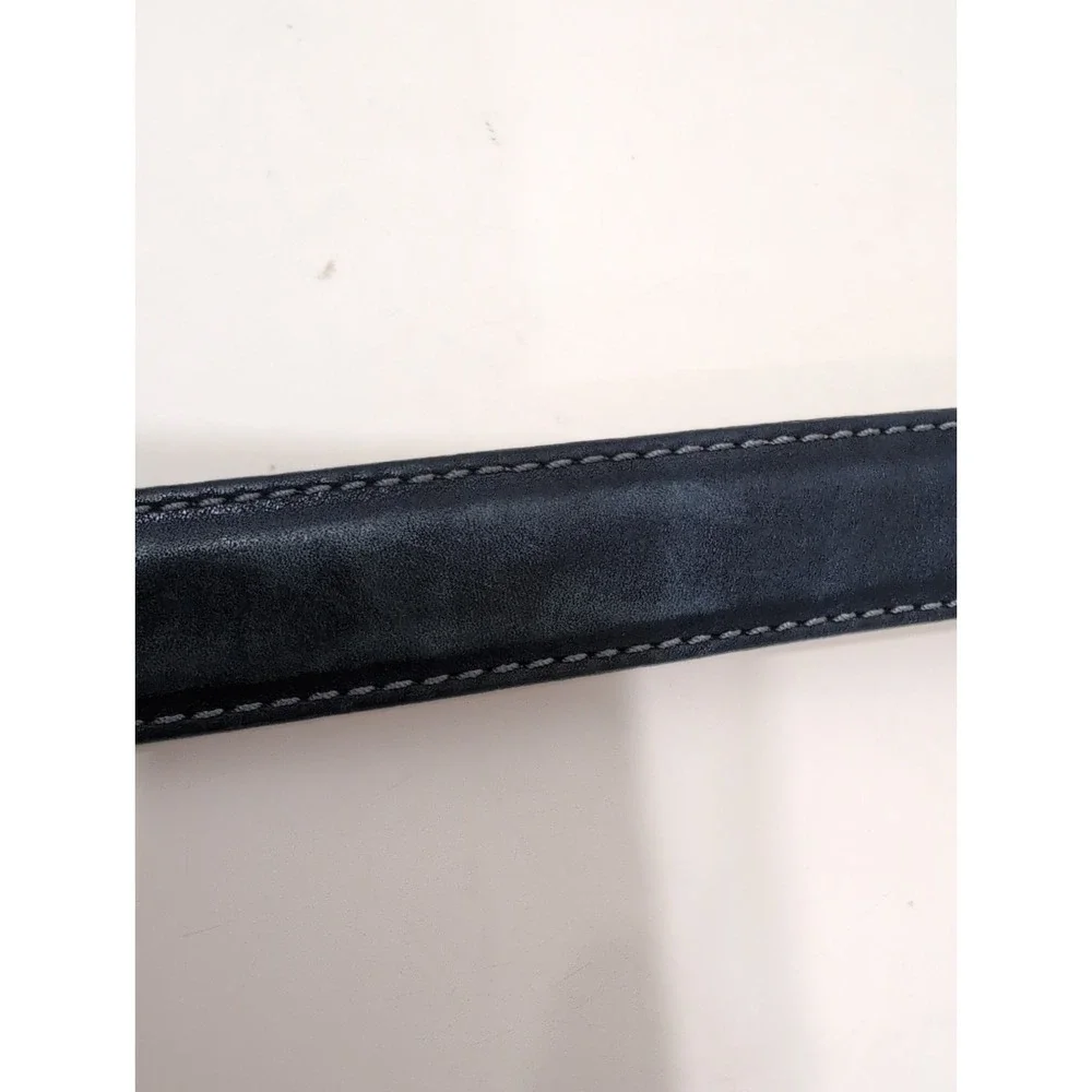 J. Hilburn Italian Calfskin  Leather Belt – Size 44 Navy Blue Silver Buckle